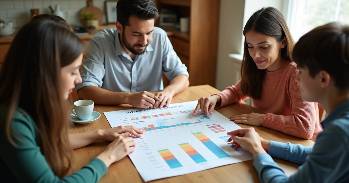Gráfico colorido mostrando despesas familiares mensais 