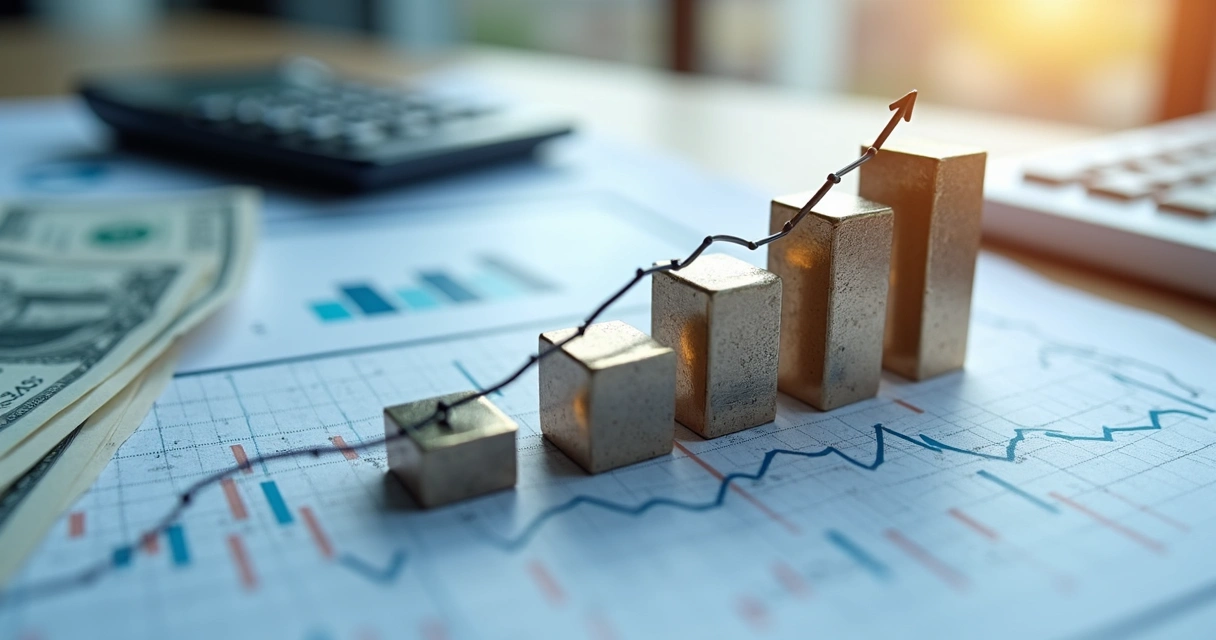 Gráfico de FIIs mostrando alta de performance ao lado de notas de dinheiro 