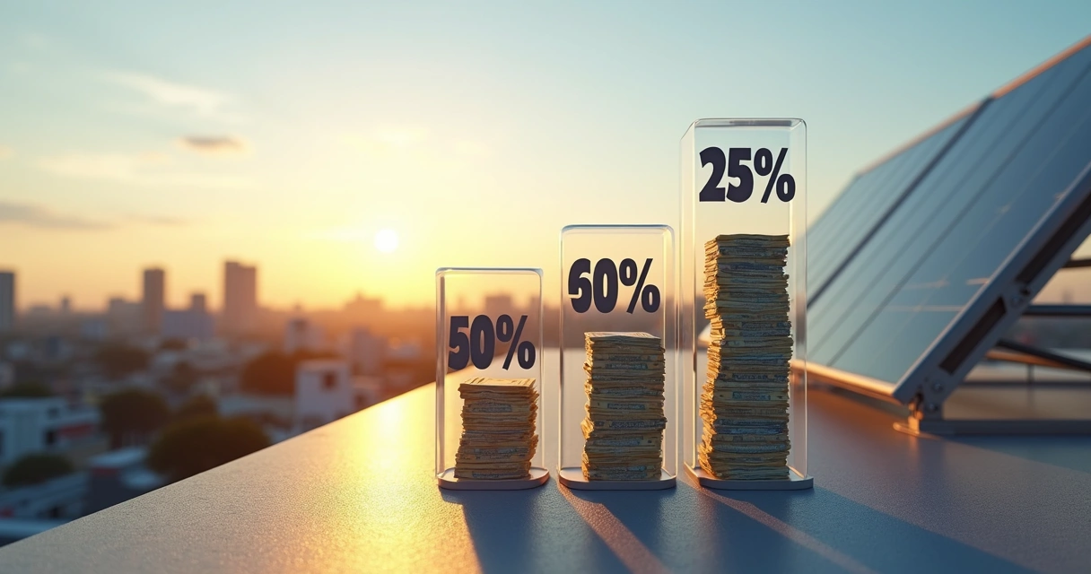 Gráfico de economia em frente a usina solar em área urbana 