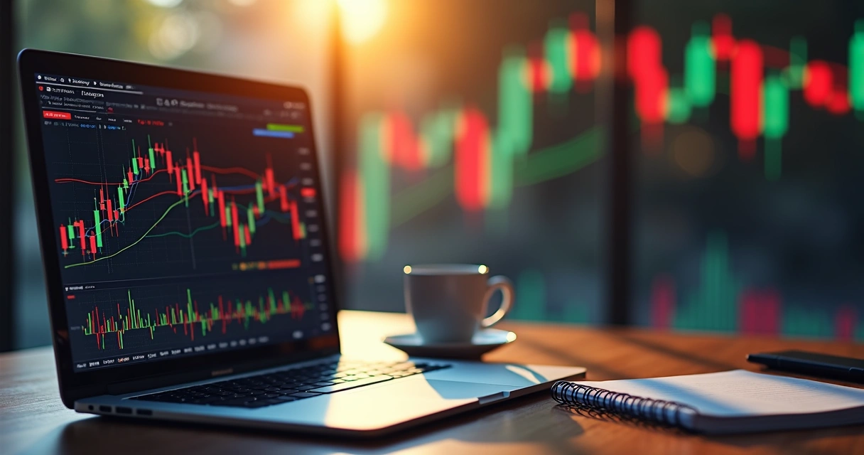 Gráfico financeiro detalhado mostrando diferentes linhas coloridas de performance de estratégias de trend following com indicadores e cotações de mercado ao fundo 