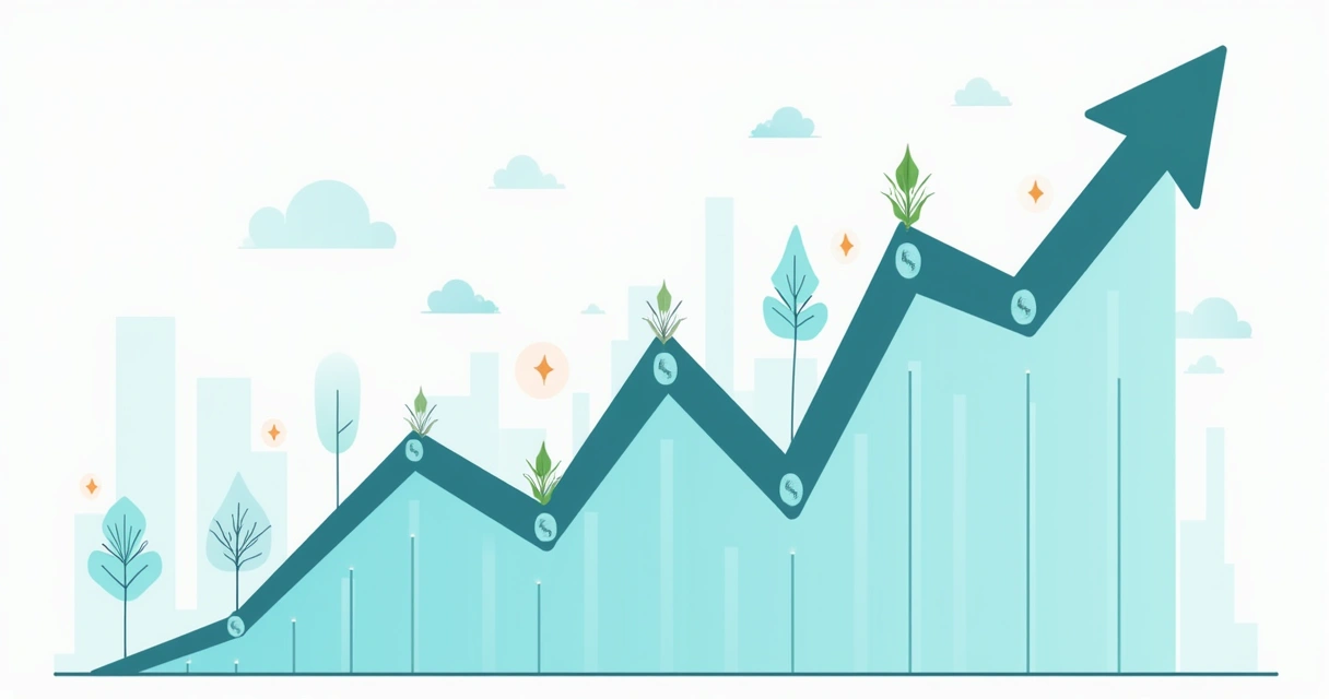 Gráfico colorido mostrando evolução de um ETF na bolsa com linhas ascendentes 