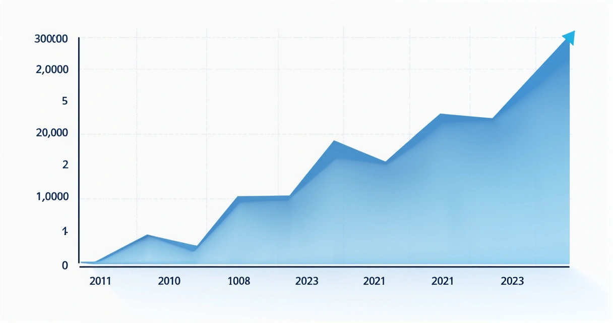 Gráfico de linha mostrando evolução dos lucros anuais de uma empresa 