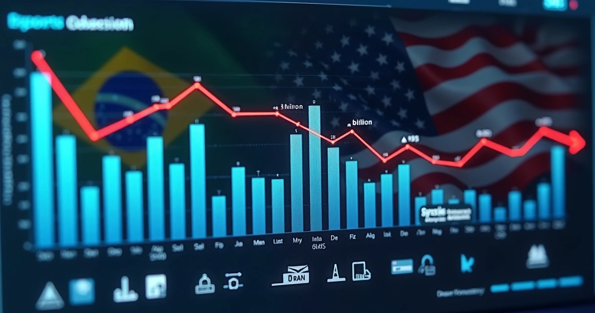 Gráfico mostrando a queda nas exportações do Brasil para os Estados Unidos em 2025 