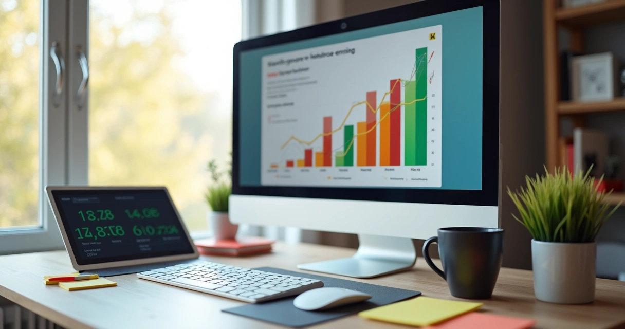 Gráfico colorido mostrando evolução de faturamento mensal para freelancers 
