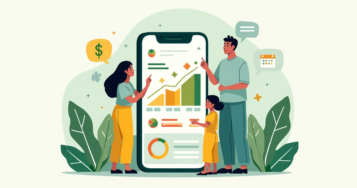 Gráfico financeiro exibido em celular mostrando gastos familiares por categoria 