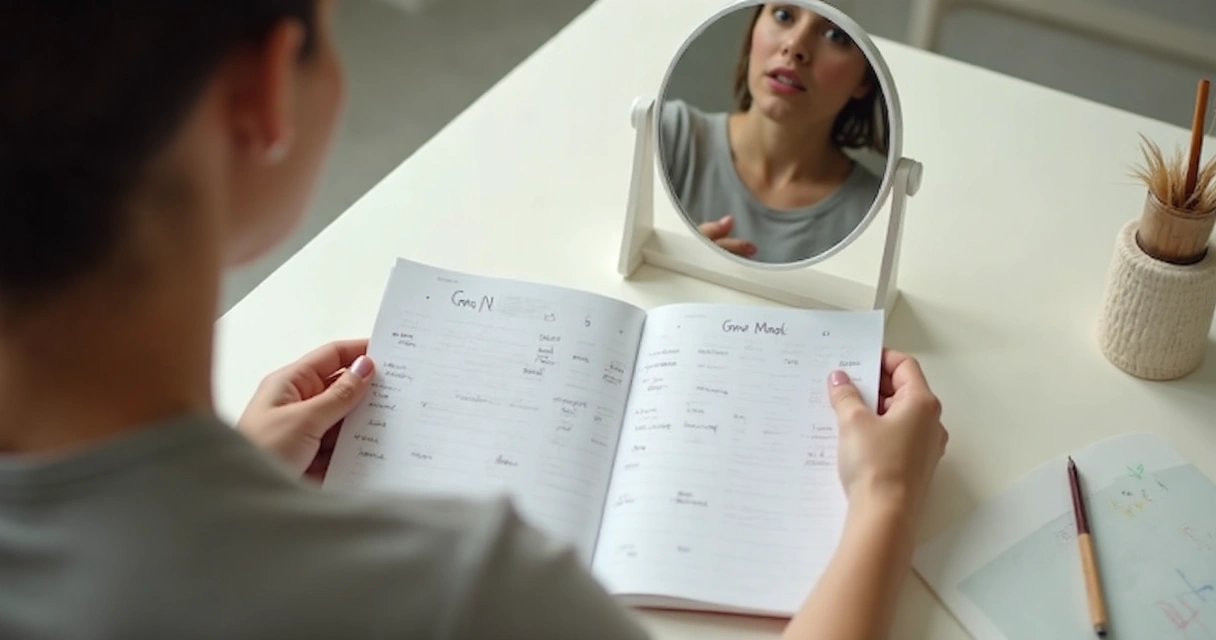 Pessoa observando gráfico de humor ao lado de espelho 