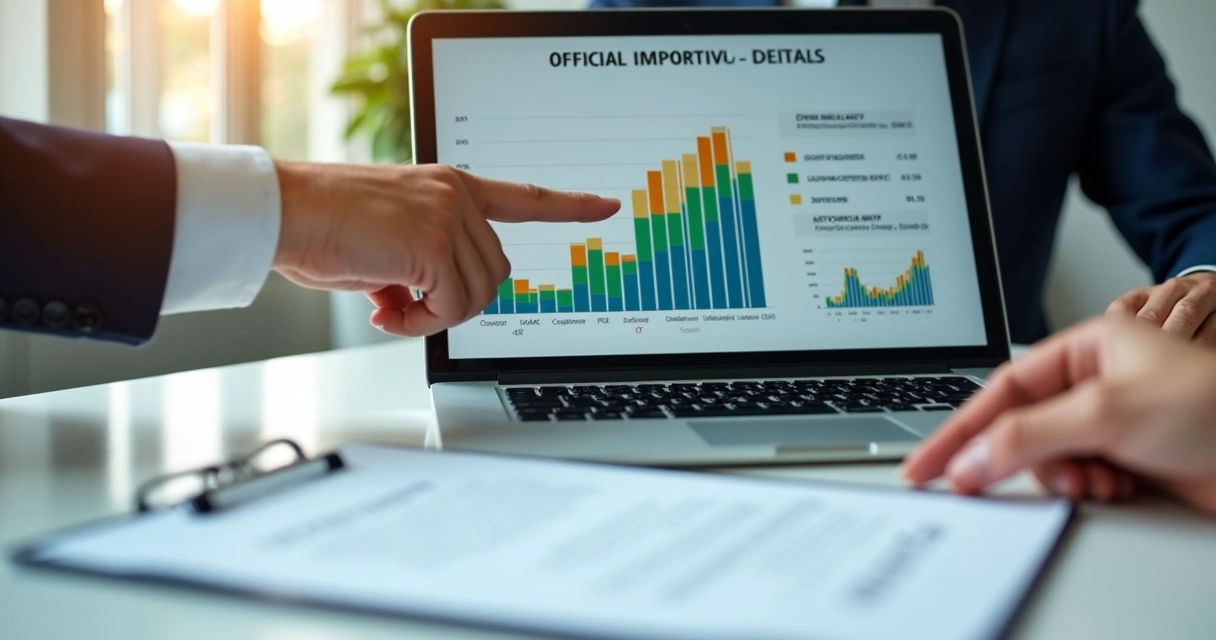 Gráfico colorido de importações oficiais em tela de notebook 