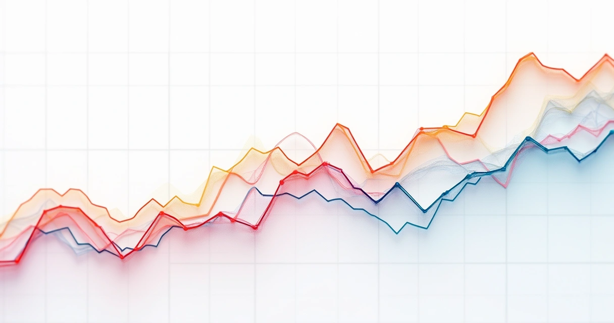 Gráfico com linhas mostrando evolução de indicadores comerciais em diferentes cores e um fundo branco 