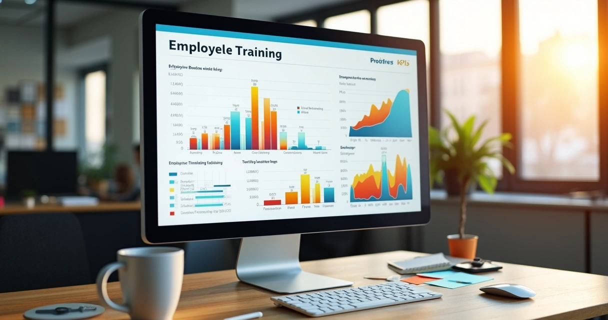 Painel digital mostra gráficos de indicadores de treinamento de funcionários