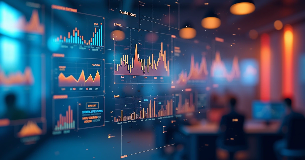 Gráfico colorido mostrando integração de setores financeiros, vendas e operações 