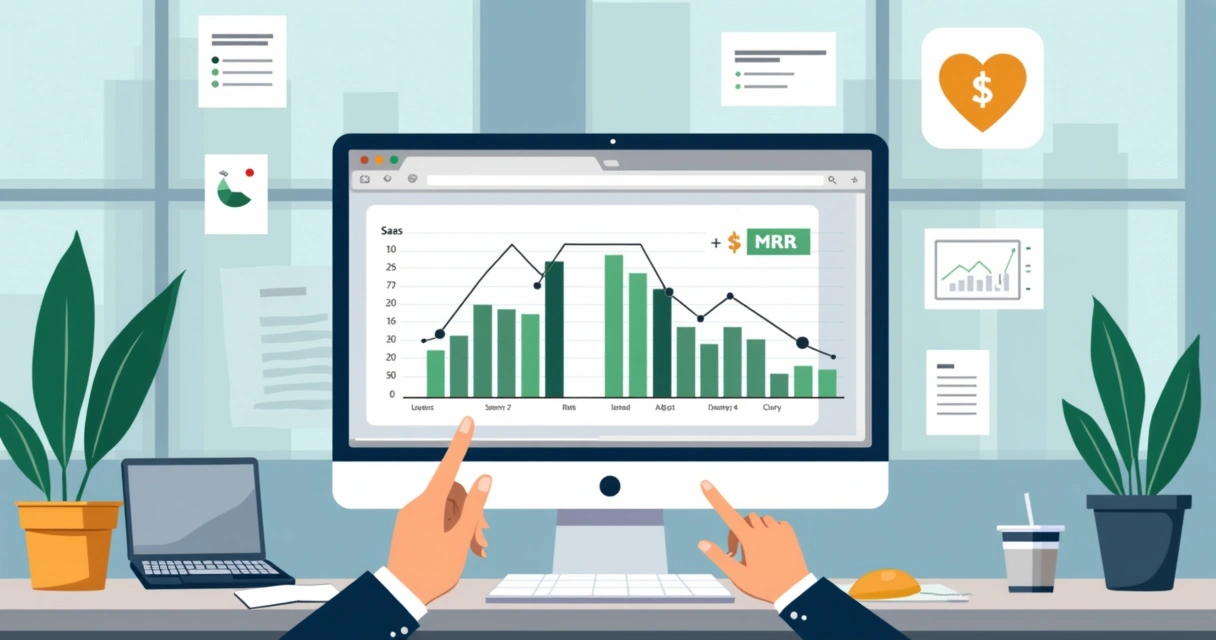 Gráfico interativo de barras e linhas no Excel mostrando indicadores de SaaS 