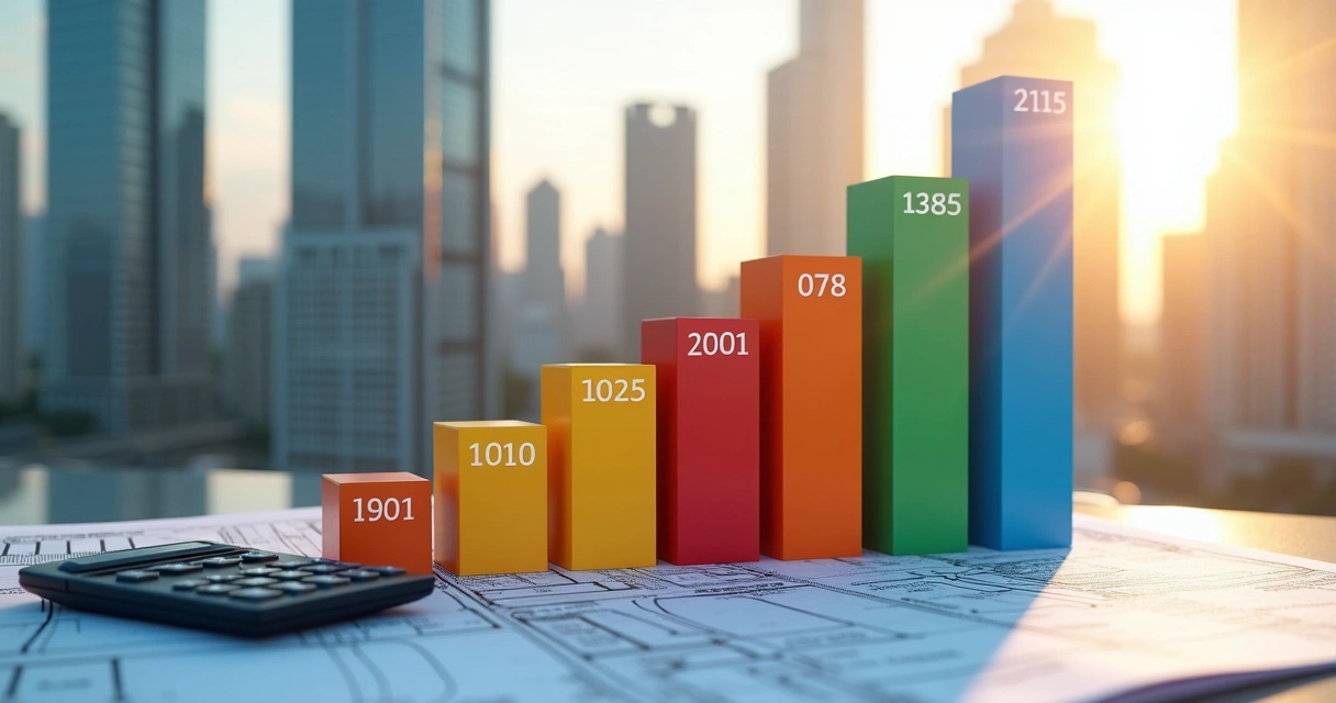 Gráfico colorido de barras ascendentes mostrando crescimento de investimentos em infraestrutura 