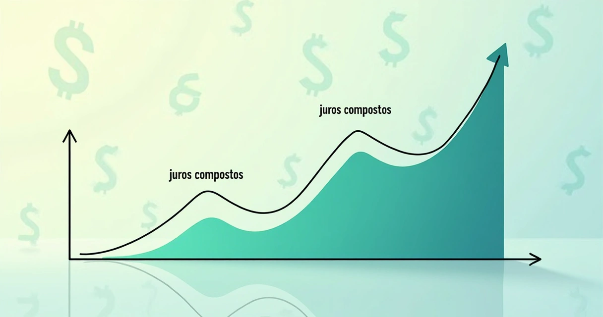 Gráfico mostrando crescimento diferente entre juros simples e compostos, com linha dos compostos subindo mais rápido 