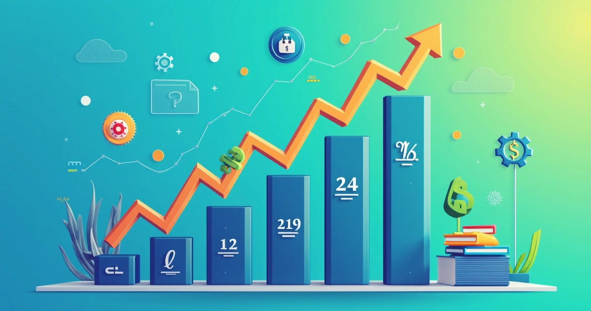 Gráfico colorido de linha representando crescimento de margem líquida 