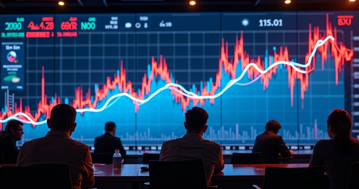 Gráfico colorido de tendência de mercado em tela grande 