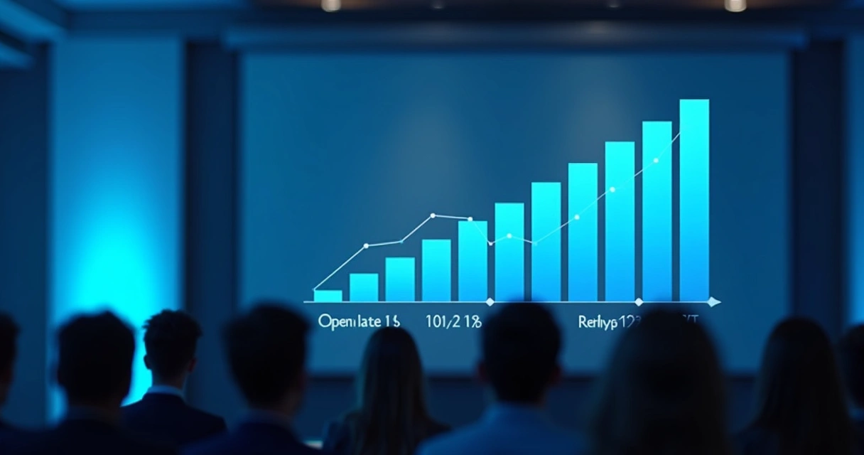 Gráfico de barras exibindo métricas de abertura e resposta de cold email B2B. 