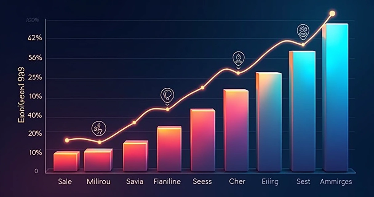 Gráfico colorido mostrando crescimento de vendas e engajamento 