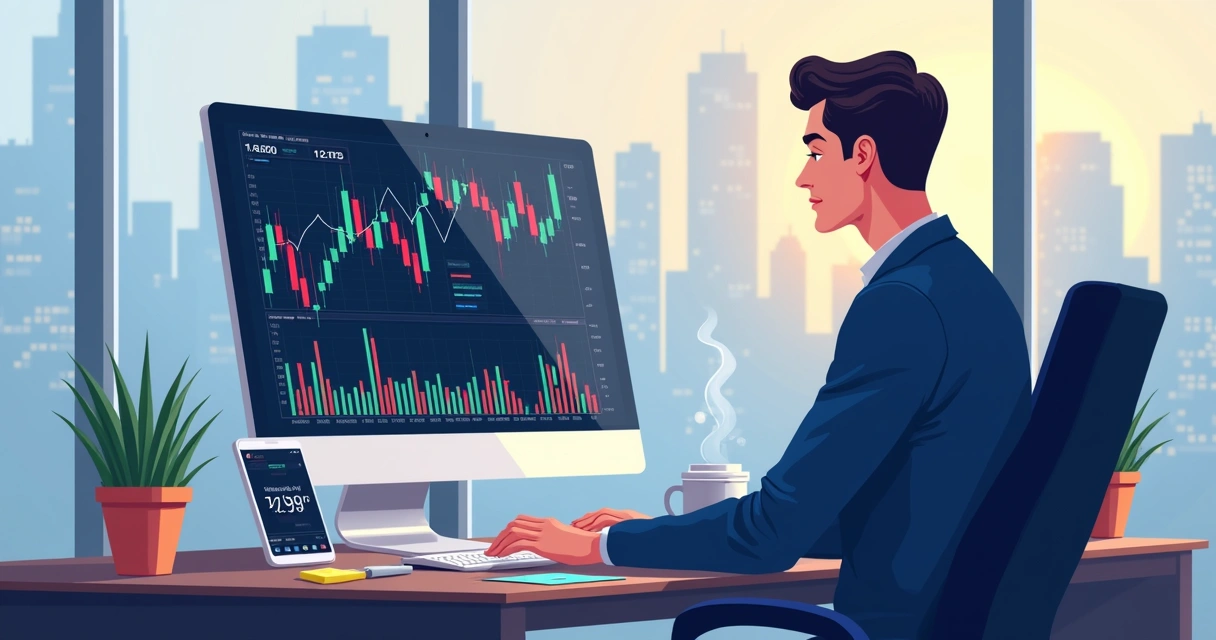 Pessoa analisando gráfico financeiro em tela de computador 