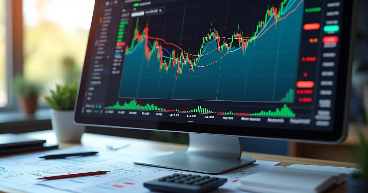 Gráfico de opções e contratos futuros em tela de computador