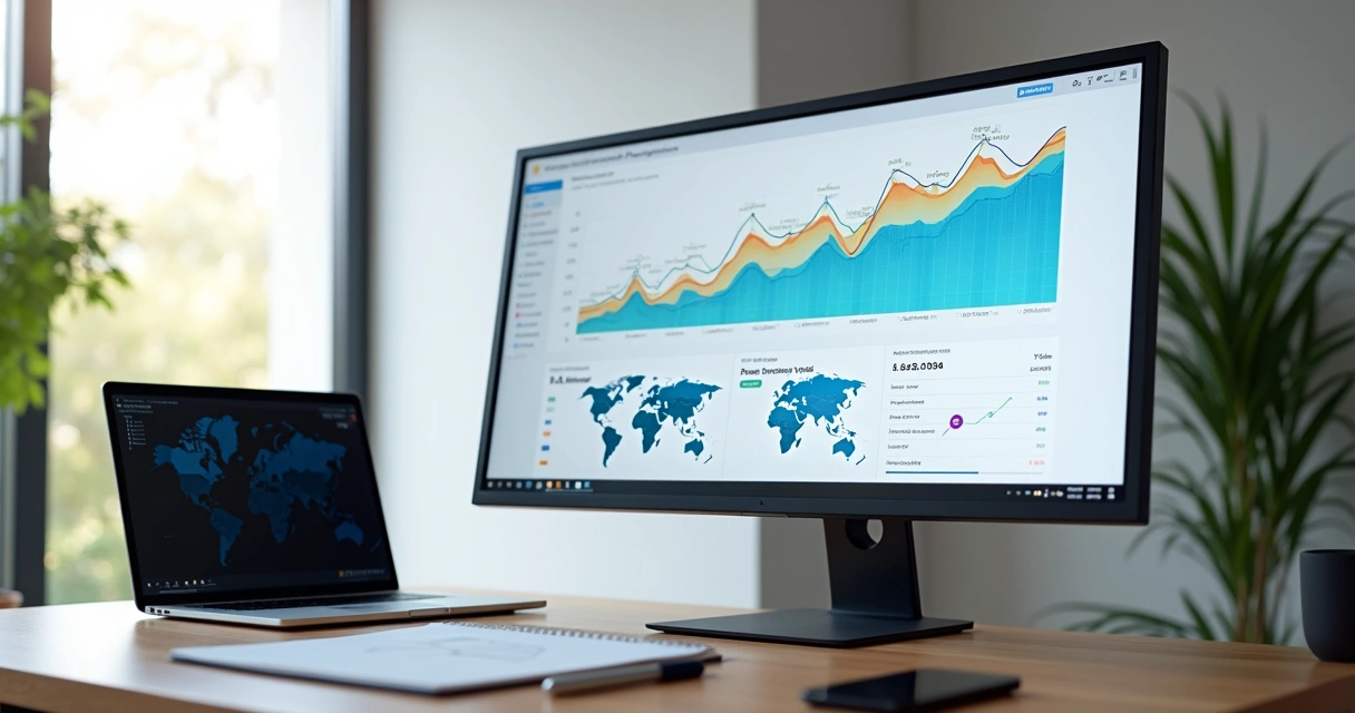 Tela de computador exibindo gráfico de pageviews em ferramenta de analytics 