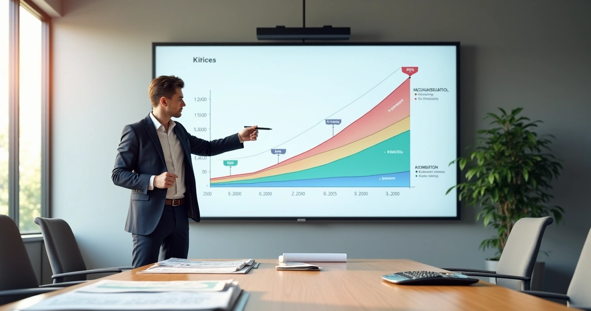 Investidor observando quadro com gráfico de parcelas fixas em financiamento 