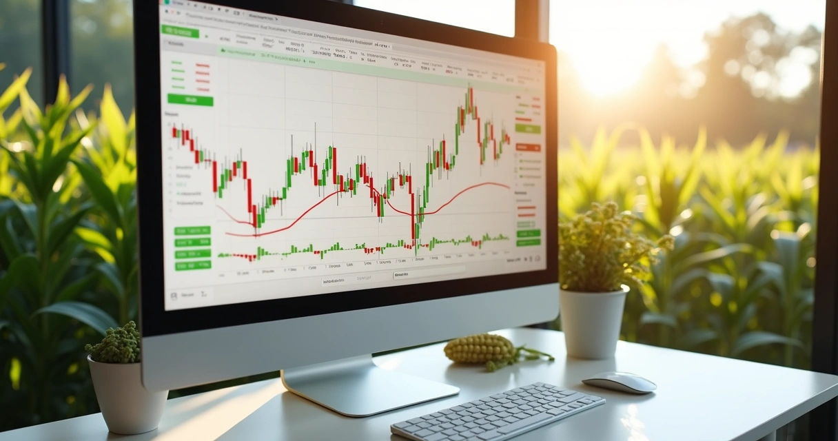 Gráfico de variação do preço da soja em tela de computador 