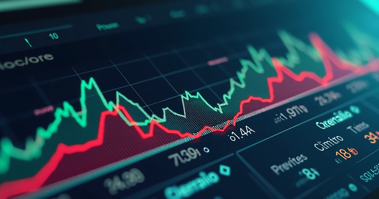 Gráfico colorido de previsão com linhas e barras mostrando oscilações 