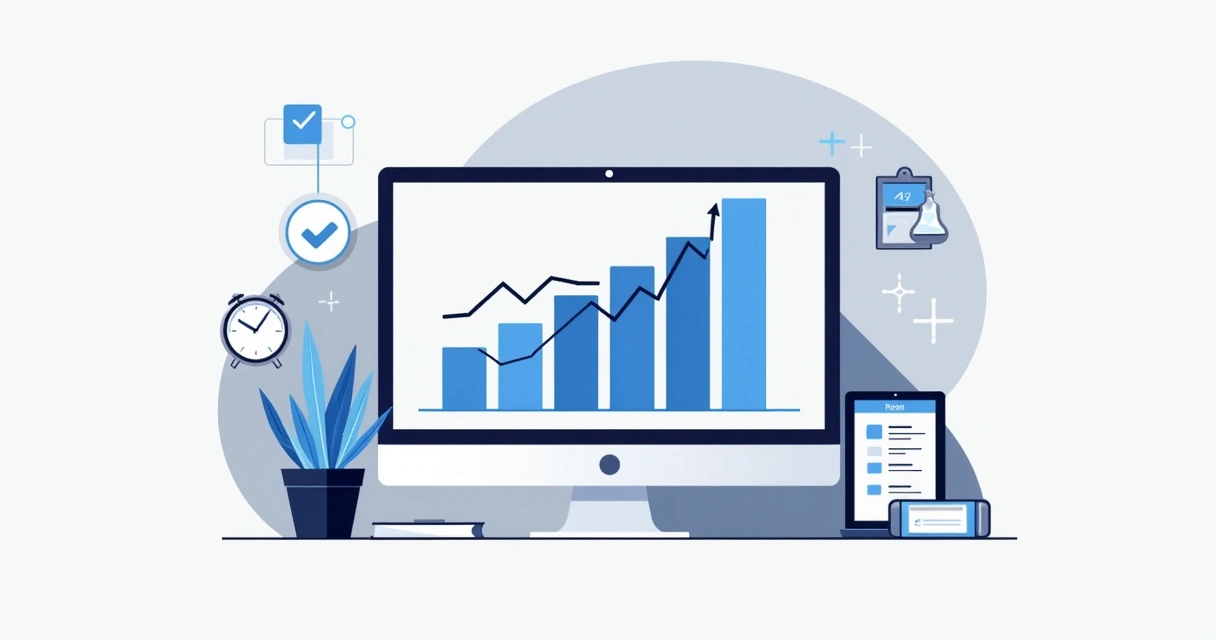Gráfico de barras mostrando avanço de tarefas em azul 