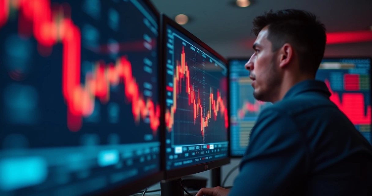 Gráfico de ações em queda em tela de mercado 