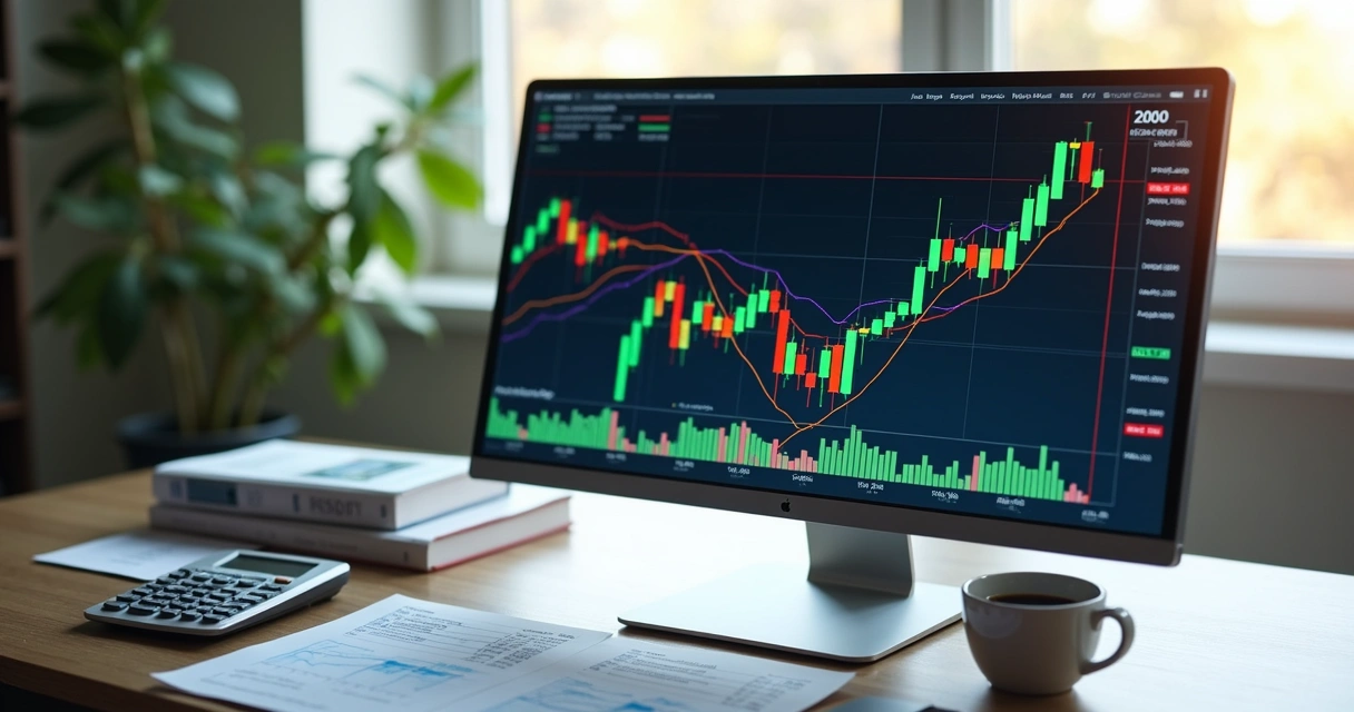 Gráfico financeiro colorido mostrando curva de crescimento e rebalanceamento de carteira 