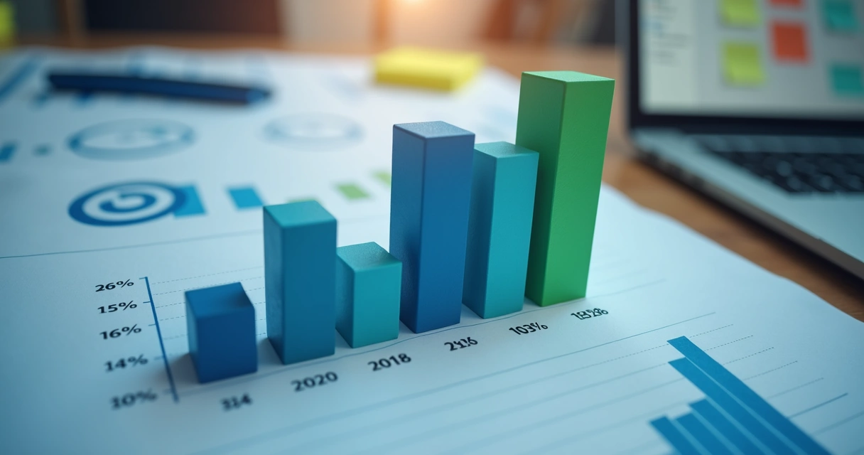 Gráfico de barras demonstrando crescimento mensal de receita recorrente 