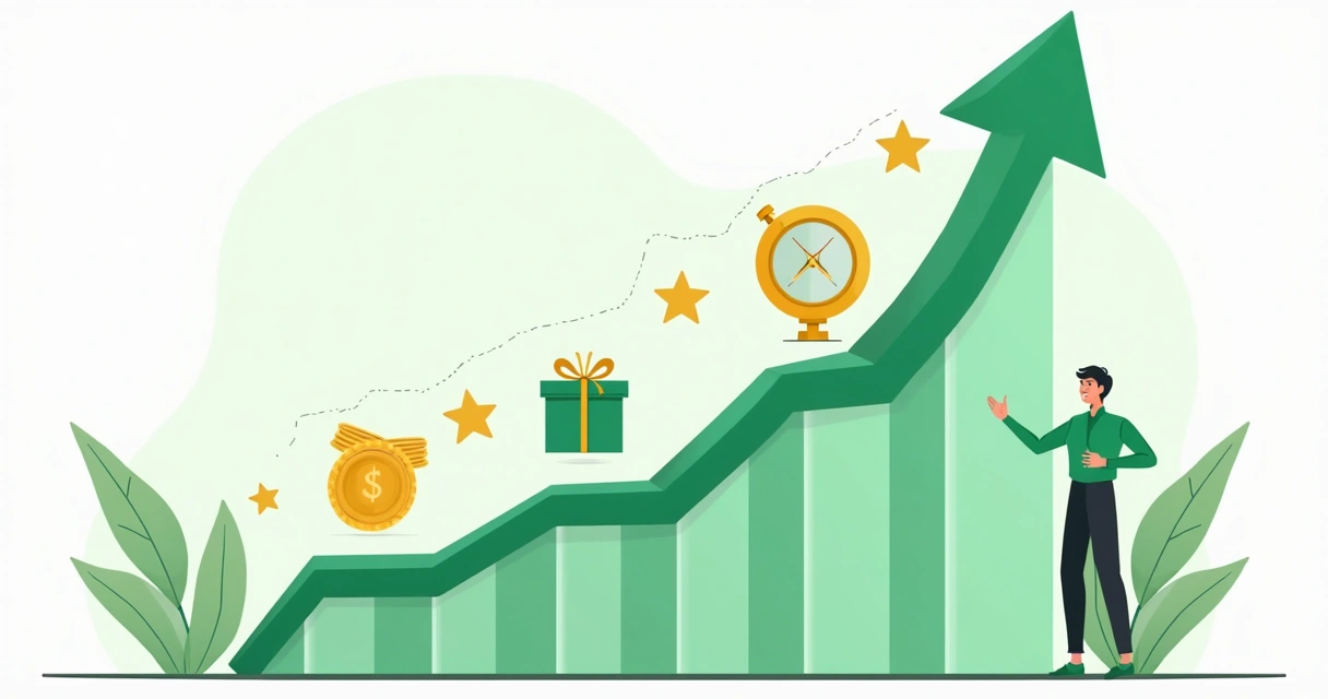 Gráfico mostrando crescimento de vendas e pontos de recompensa 
