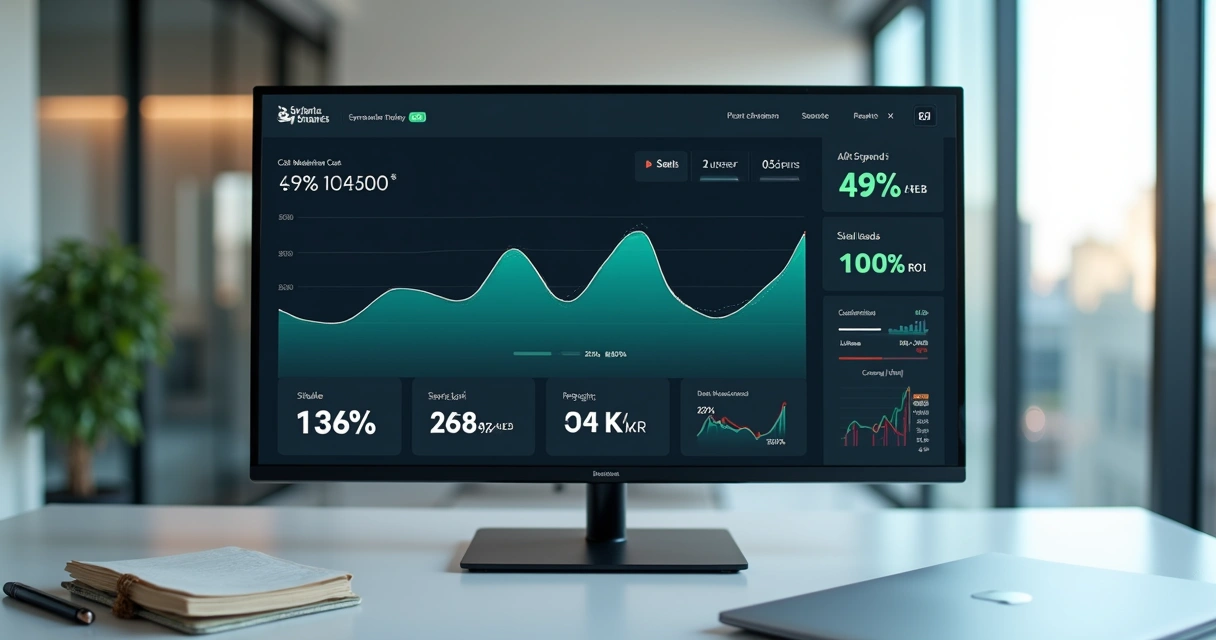 Dashboard de marketing mostrando gráfico de queda de CAC em SaaS B2B 