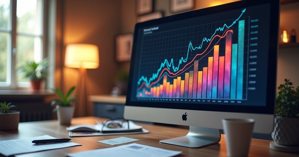 Gráfico colorido de resultados em monitor de negócios 