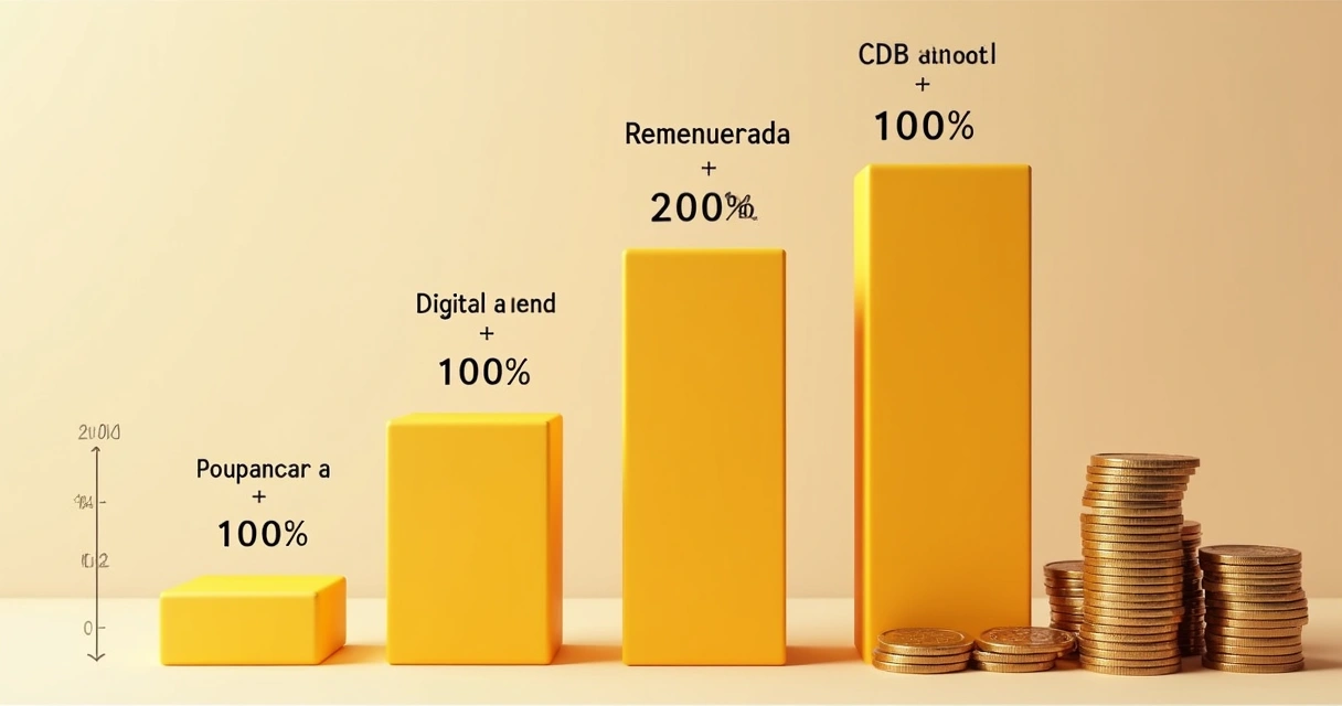 Comparação visual dos rendimentos de poupança, contas digitais e CDBs 