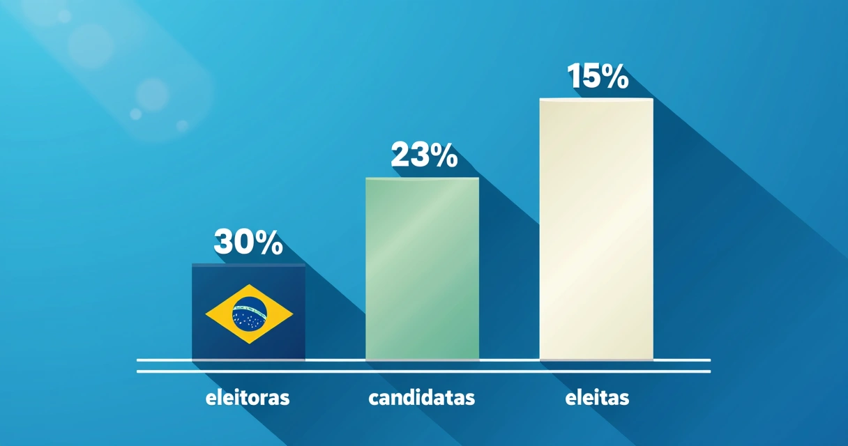 Gráfico de barras mostrando a diferença de proporção entre eleitores, candidatas e eleitas do sexo feminino no Brasil 