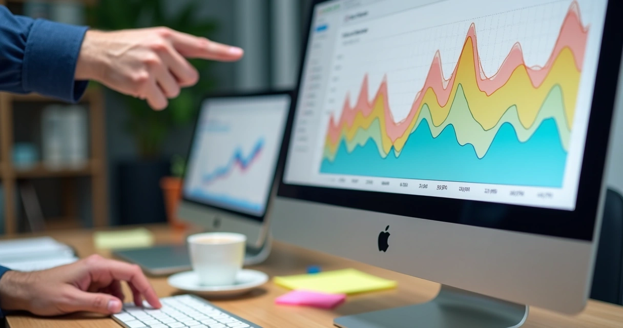 Gráfico de desempenho de campanha de microinfluenciadores em tela de computador 