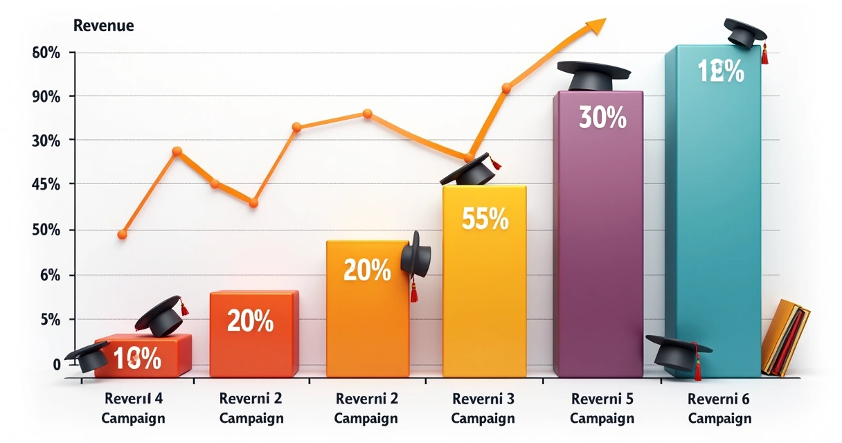 Gráfico de barras comparando investimento e receita em marketing educacional 