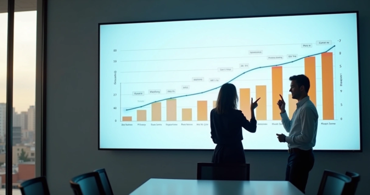 Gráfico em tela digital mostrando linha de ritmo ideal e barras semanais ajustadas de metas 