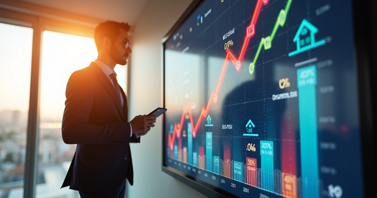 Gráfico de ROI sendo analisado por empresário do setor imobiliário 