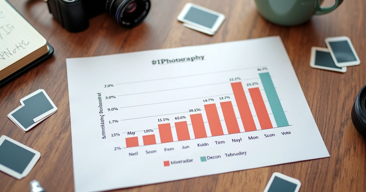 Gráfico simples mostrando variação mensal de agendamentos de sessões de fotografia 
