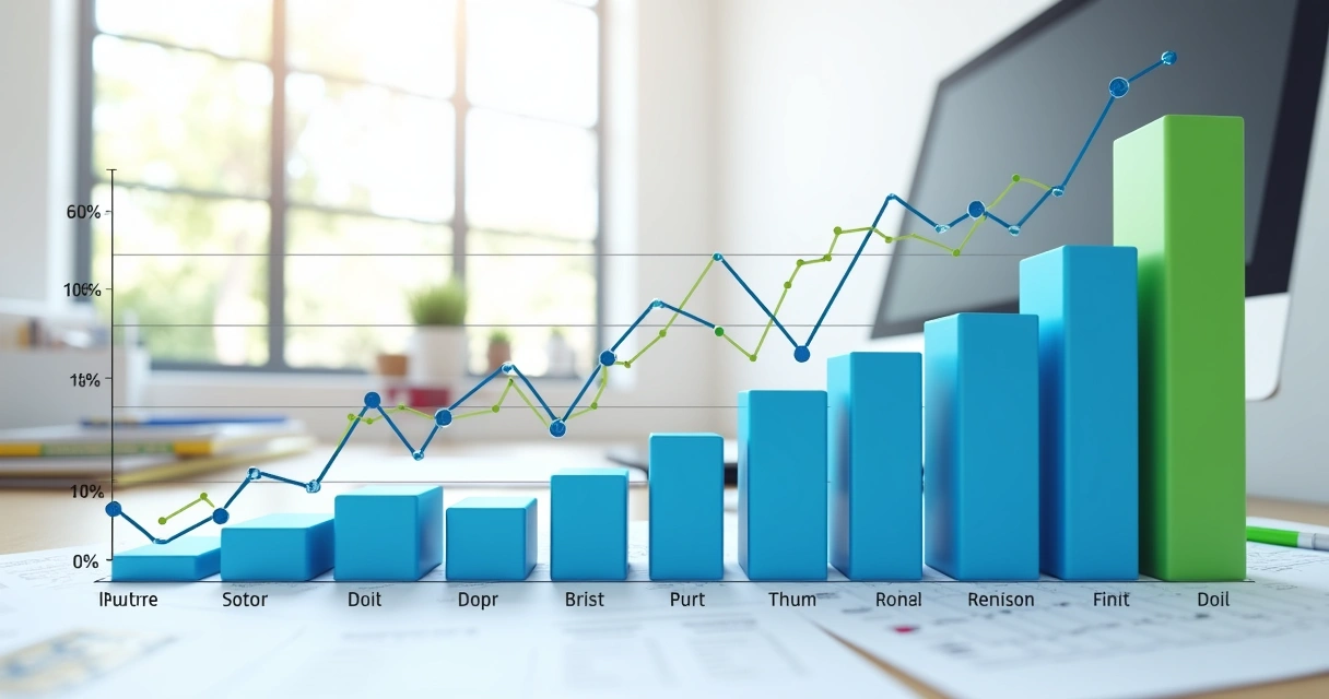 Gráfico de barras com receita mensal variando e duas linhas, uma da meta, outra do realizado 