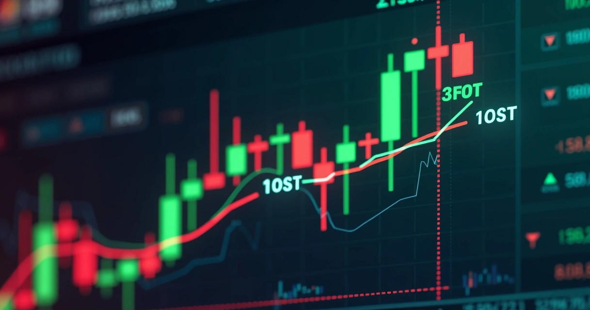 Gráfico de ações mostrando linhas de stop loss e stop gain. 