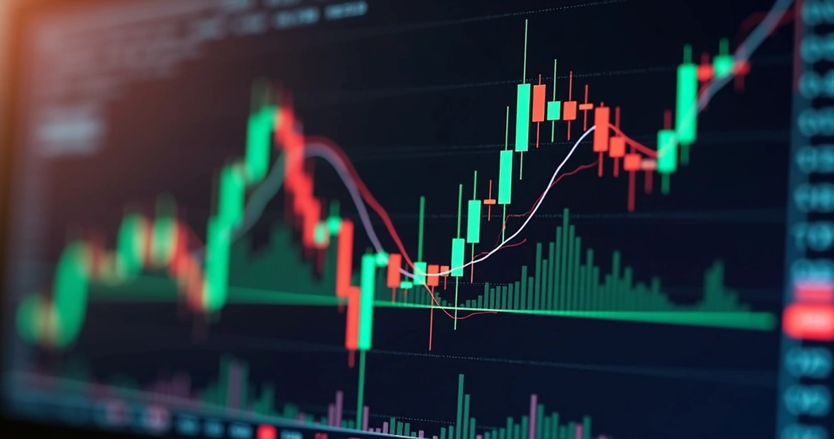 Gráfico de preços mostrando níveis de suporte e resistência destacados.