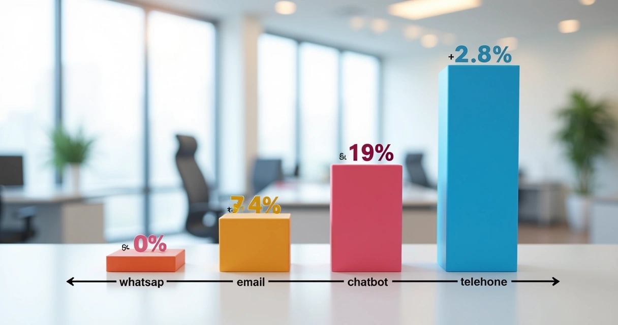Gráfico de barras mostrando diferentes taxas de contato inicial entre canais de atendimento