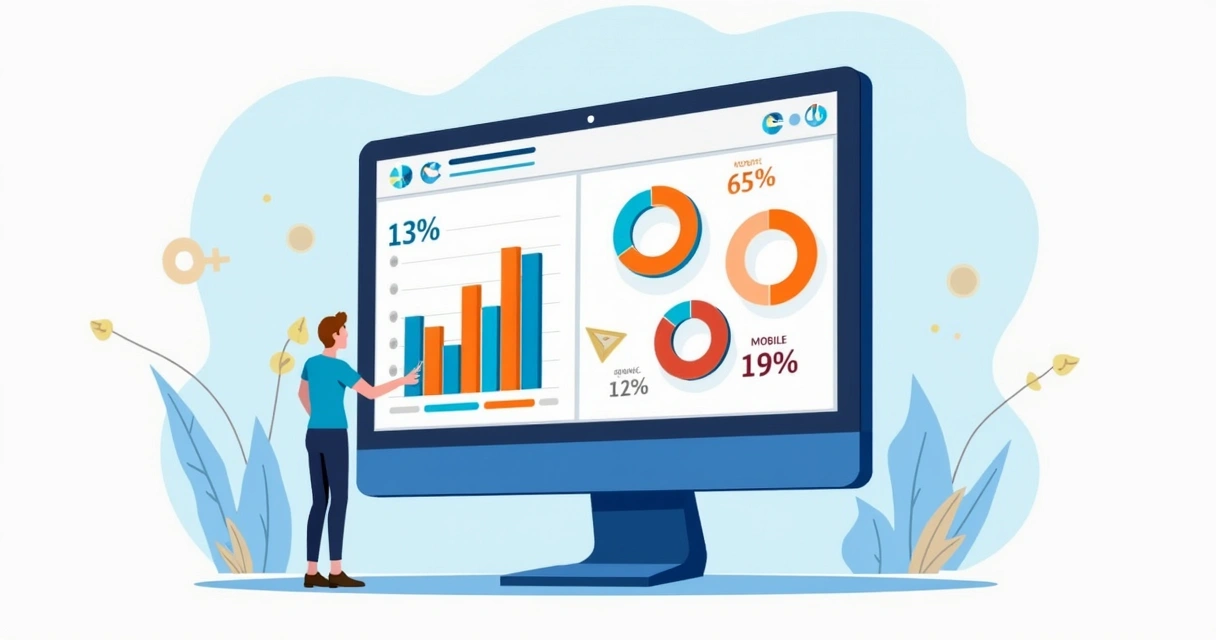 Gráfico de barras mostrando taxas diferentes de conversão por desktop, mobile e email marketing 