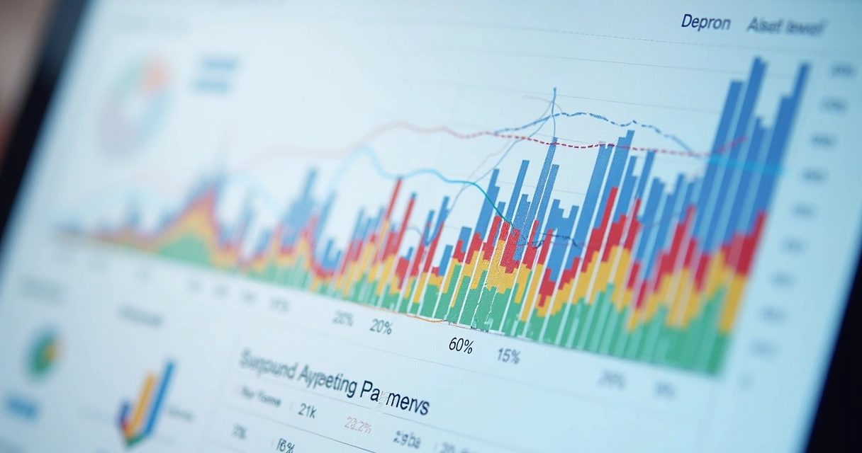 Gráfico colorido mostrando tendência de inadimplência com linha de previsão de pagamentos 