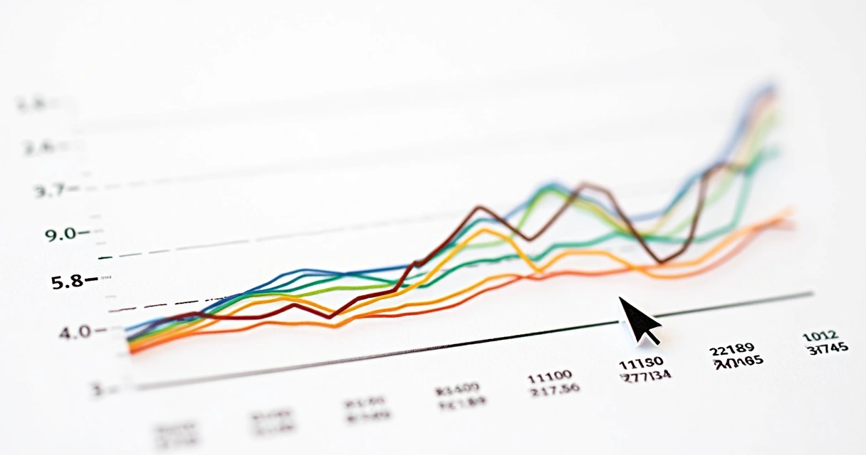 Gráfico colorido mostrando tendências de palavras-chave ao longo dos meses 