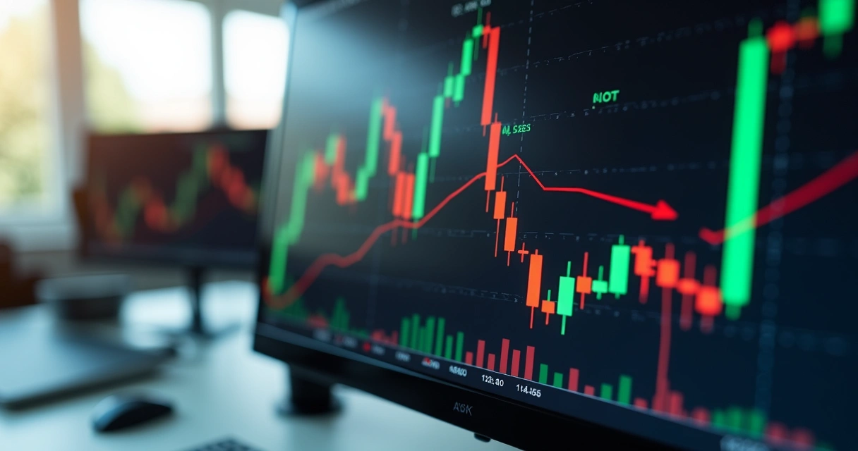 Tela de computador exibindo gráfico financeiro com linha de stop loss destacada 