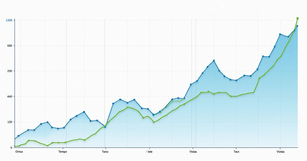 Gráfico comparando números de tráfego pago e orgânico ao longo do tempo